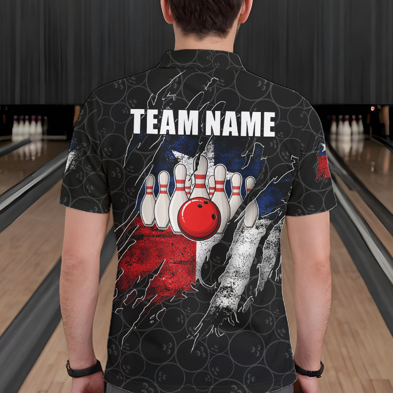 Personalized Vintage Texas Flag Bowling Shirts For Men Custom Patriotic Bowling Team Jersey | Black TDM7763
