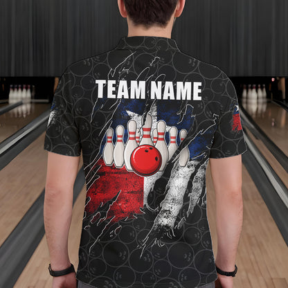 Personalized Vintage Texas Flag Bowling Shirts For Men Custom Patriotic Bowling Team Jersey | Black TDM7763