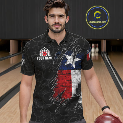 Personalized Vintage Texas Flag Bowling Shirts For Men Custom Patriotic Bowling Team Jersey | Black TDM7763
