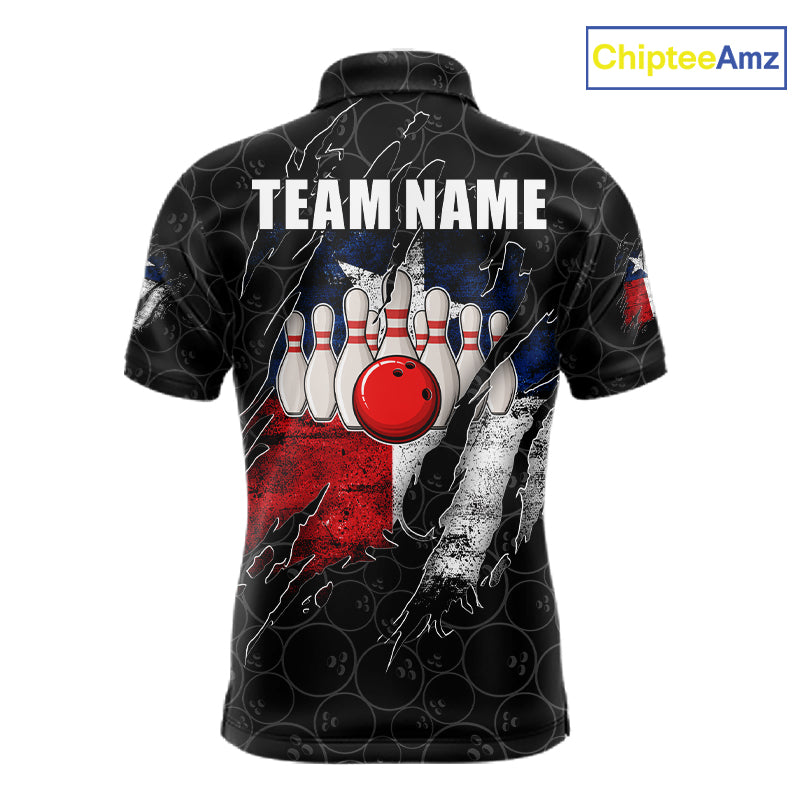 Personalized Vintage Texas Flag Bowling Shirts For Men Custom Patriotic Bowling Team Jersey | Black TDM7763