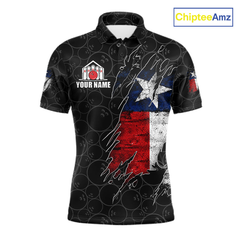 Personalized Vintage Texas Flag Bowling Shirts For Men Custom Patriotic Bowling Team Jersey | Black TDM7763