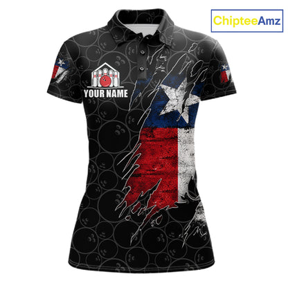 Personalized Vintage Texas Flag Bowling Shirts For Women Custom Patriotic Bowling Team Jersey | Black TDM7763