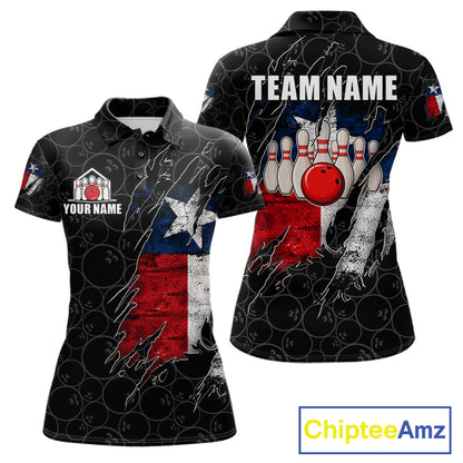 Personalized Vintage Texas Flag Bowling Shirts For Women Custom Patriotic Bowling Team Jersey | Black TDM7763