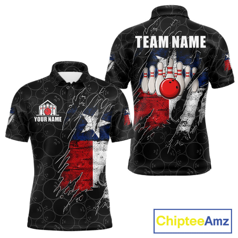 Personalized Vintage Texas Flag Bowling Shirts For Men Custom Patriotic Bowling Team Jersey | Black TDM7763
