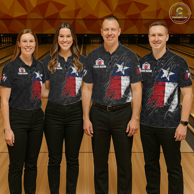 Personalized Vintage Texas Flag Bowling Shirts For Men Custom Patriotic Bowling Team Jersey | Black TDM7763
