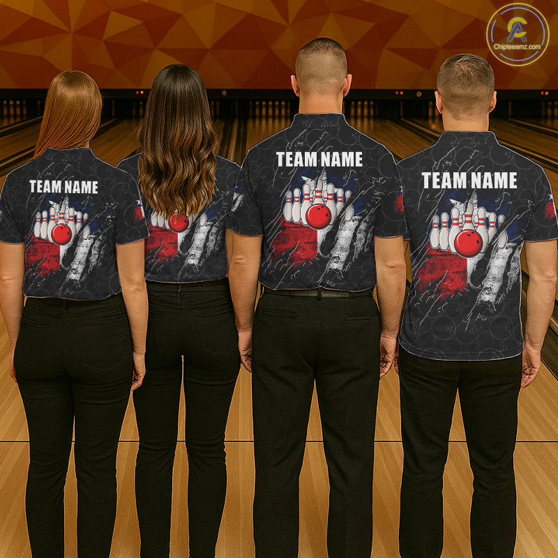 Personalized Vintage Texas Flag Bowling Shirts For Men Custom Patriotic Bowling Team Jersey | Black TDM7763