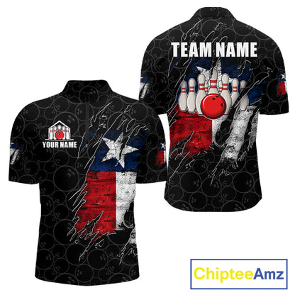 Personalized Vintage Texas Flag Bowling Shirts For Men Custom Patriotic Bowling Team Jersey | Black TDM7763