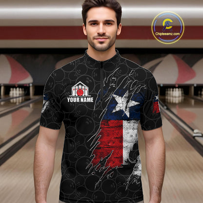 Personalized Vintage Texas Flag Bowling Shirts For Men Custom Patriotic Bowling Team Jersey | Black TDM7763