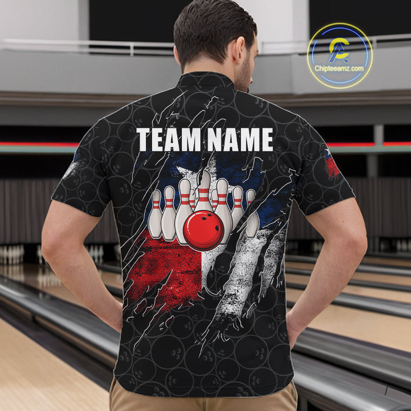 Personalized Vintage Texas Flag Bowling Shirts For Men Custom Patriotic Bowling Team Jersey | Black TDM7763