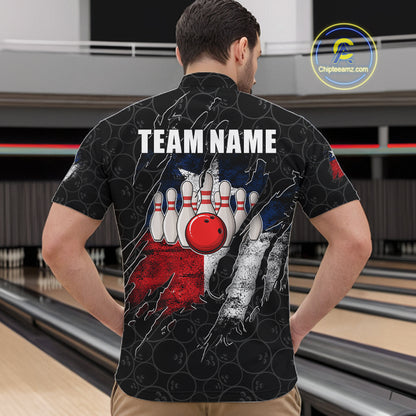 Personalized Vintage Texas Flag Bowling Shirts For Men Custom Patriotic Bowling Team Jersey | Black TDM7763