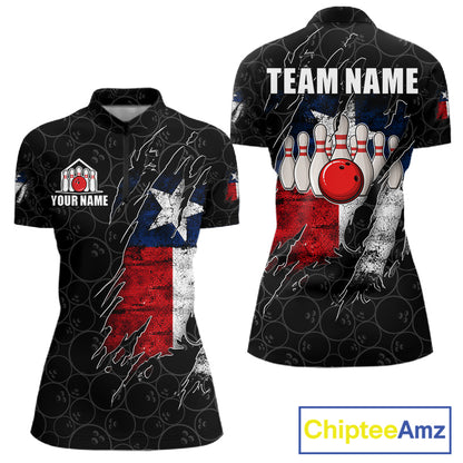 Personalized Vintage Texas Flag Bowling Shirts For Women Custom Patriotic Bowling Team Jersey | Black TDM7763