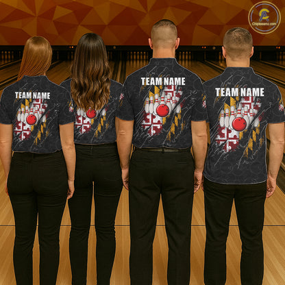 Vintage Maryland Flag Bowling Shirts For Women Custom Patriotic Bowling Team Jersey | Black TDM7764