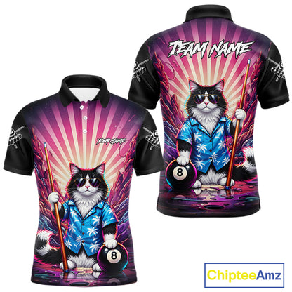 Funny Cat Pink Billiard Shirts For Men Custom 8 Ball Pool Team Jersey, Gifts For Pool Players TDM8094