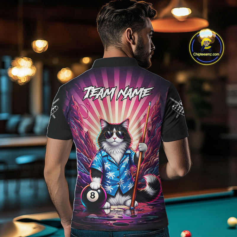 Funny Cat Pink Billiard Shirts For Men Custom 8 Ball Pool Team Jersey, Gifts For Pool Players TDM8094