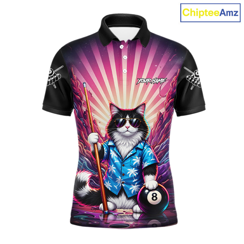 Funny Cat Pink Billiard Shirts For Men Custom 8 Ball Pool Team Jersey, Gifts For Pool Players TDM8094