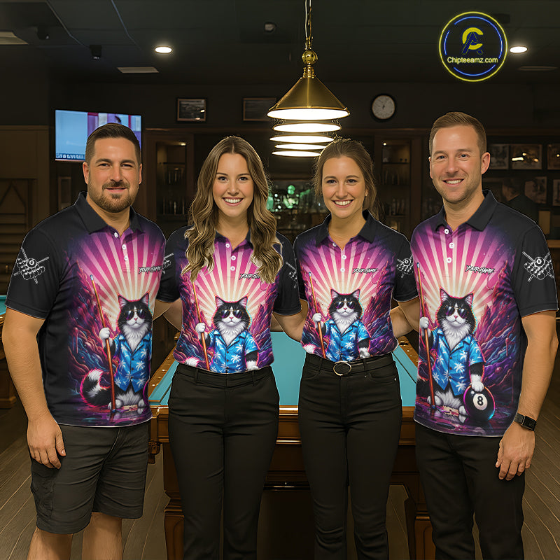 Funny Cat Pink Billiard Shirts For Men Custom 8 Ball Pool Team Jersey, Gifts For Pool Players TDM8094