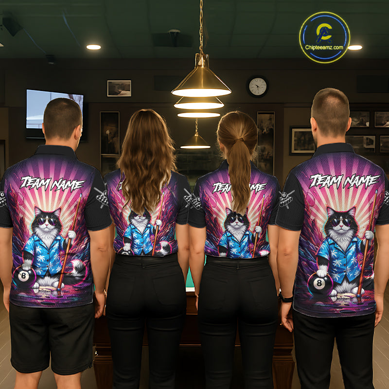 Funny Cat Pink Billiard Shirts For Men Custom 8 Ball Pool Team Jersey, Gifts For Pool Players TDM8094