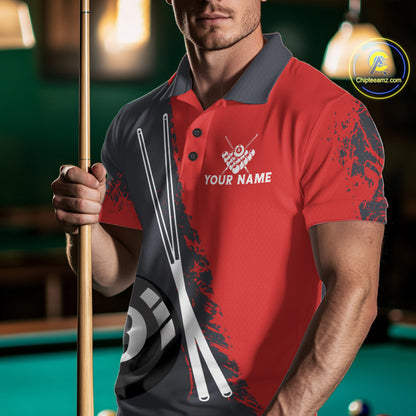 Red 8 Ball Pool Grunge American Flag Billiard Shirts For Men Custom Patriotic Billiard Team Jersey TDM8100
