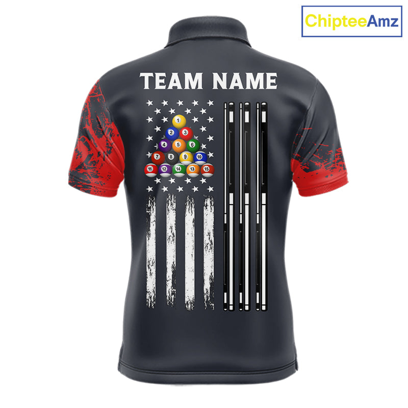 Red 8 Ball Pool Grunge American Flag Billiard Shirts For Men Custom Patriotic Billiard Team Jersey TDM8100