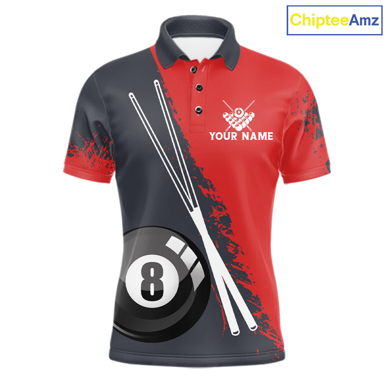 Red 8 Ball Pool Grunge American Flag Billiard Shirts For Men Custom Patriotic Billiard Team Jersey TDM8100