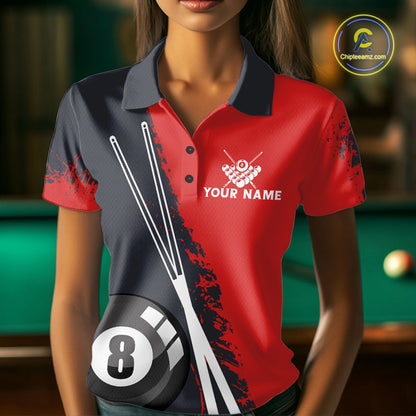 Red 8 Ball Pool Grunge American Flag Billiard Shirts For Women Custom Patriotic Billiard Team Jersey TDM8100
