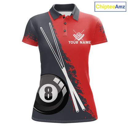 Red 8 Ball Pool Grunge American Flag Billiard Shirts For Women Custom Patriotic Billiard Team Jersey TDM8100