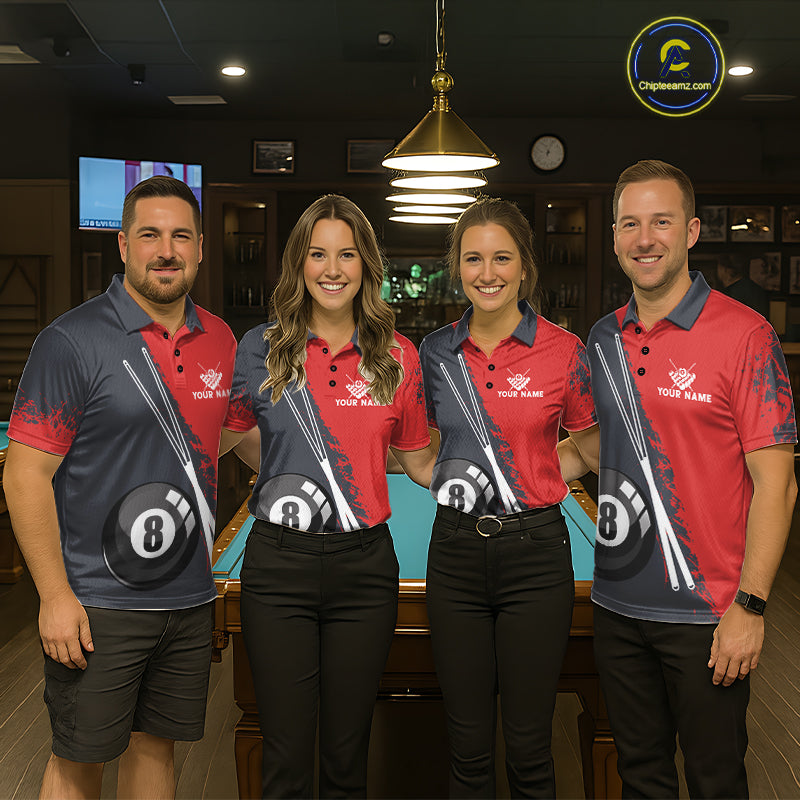 Red 8 Ball Pool Grunge American Flag Billiard Shirts For Men Custom Patriotic Billiard Team Jersey TDM8100