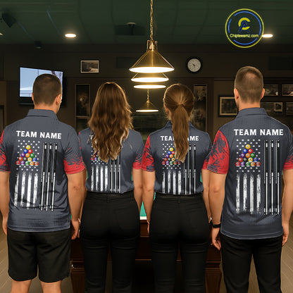 Red 8 Ball Pool Grunge American Flag Billiard Shirts For Men Custom Patriotic Billiard Team Jersey TDM8100