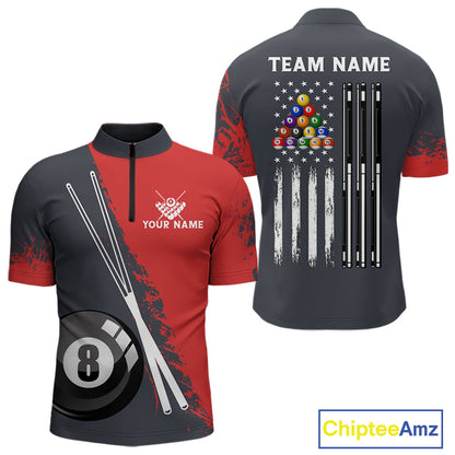 Red 8 Ball Pool Grunge American Flag Billiard Shirts For Men Custom Patriotic Billiard Team Jersey TDM8100