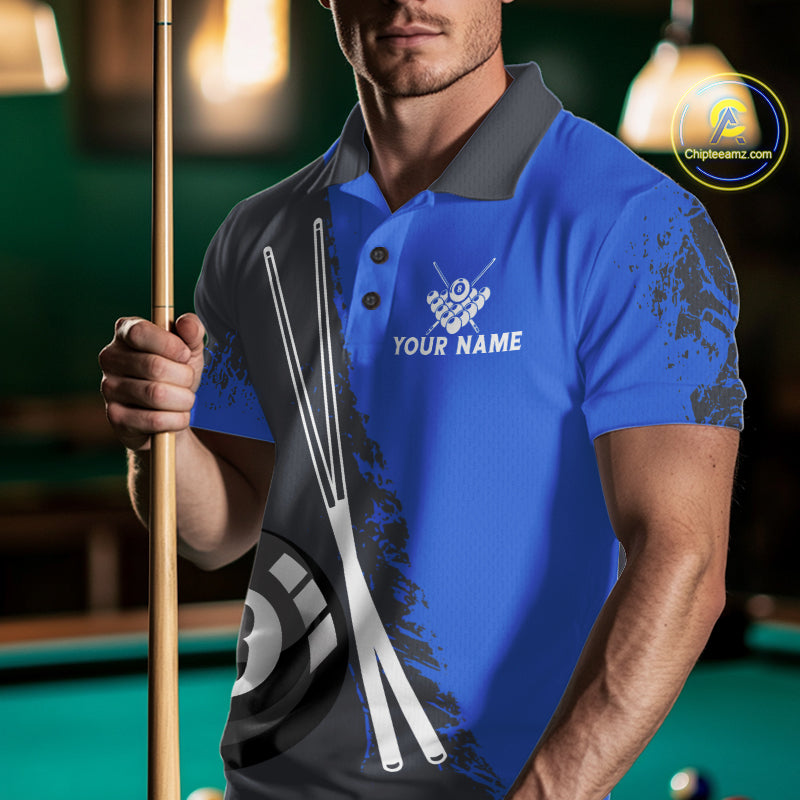 Blue 8 Ball Pool Grunge US Flag Billiard Shirts For Men Custom Patriotic Billiard Team Jersey TDM8101