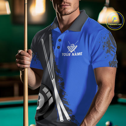 Blue 8 Ball Pool Grunge US Flag Billiard Shirts For Men Custom Patriotic Billiard Team Jersey TDM8101