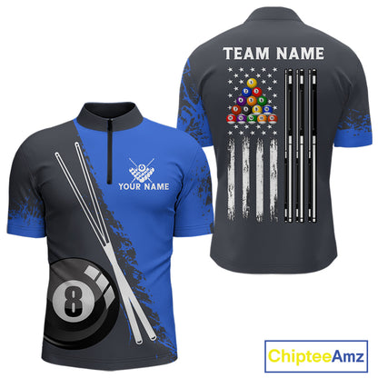 Blue 8 Ball Pool Grunge US Flag Billiard Shirts For Men Custom Patriotic Billiard Team Jersey TDM8101