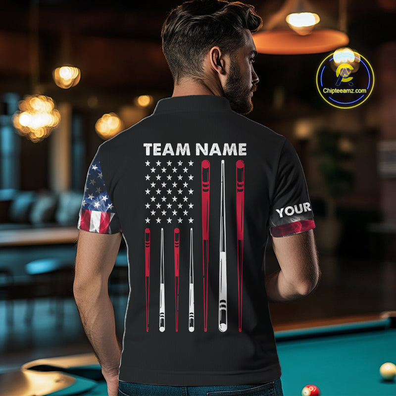 Personalized US Flag Smoke Billiard Shirts For Men Custom Patriotic 8 Ball Pool Team Jersey TDM8102