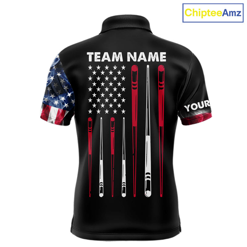 Personalized US Flag Smoke Billiard Shirts For Men Custom Patriotic 8 Ball Pool Team Jersey TDM8102