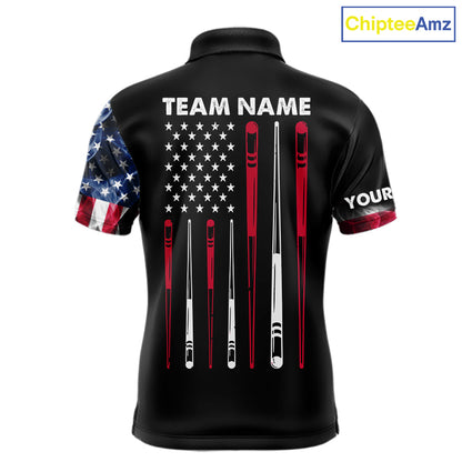 Personalized US Flag Smoke Billiard Shirts For Men Custom Patriotic 8 Ball Pool Team Jersey TDM8102
