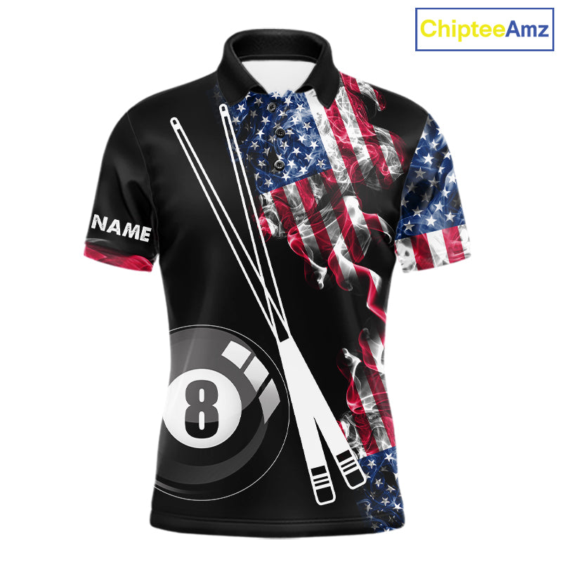 Personalized US Flag Smoke Billiard Shirts For Men Custom Patriotic 8 Ball Pool Team Jersey TDM8102