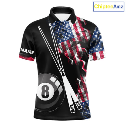 Personalized US Flag Smoke Billiard Shirts For Men Custom Patriotic 8 Ball Pool Team Jersey TDM8102