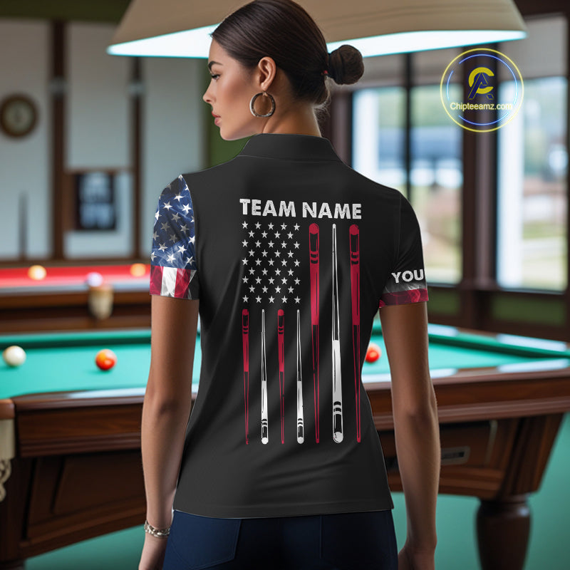 Personalized US Flag Smoke Billiard Shirts For Women Custom Patriotic 8 Ball Pool Team Jersey TDM8102