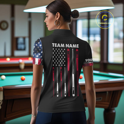 Personalized US Flag Smoke Billiard Shirts For Women Custom Patriotic 8 Ball Pool Team Jersey TDM8102