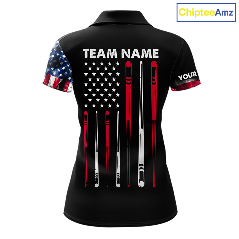 Personalized US Flag Smoke Billiard Shirts For Women Custom Patriotic 8 Ball Pool Team Jersey TDM8102