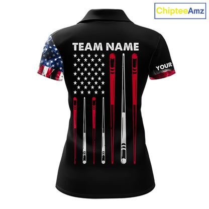 Personalized US Flag Smoke Billiard Shirts For Women Custom Patriotic 8 Ball Pool Team Jersey TDM8102