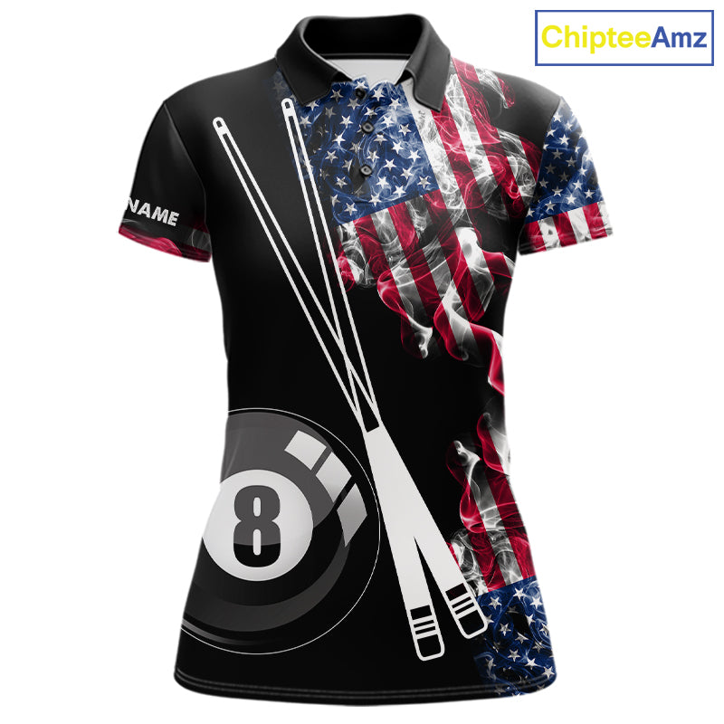 Personalized US Flag Smoke Billiard Shirts For Women Custom Patriotic 8 Ball Pool Team Jersey TDM8102
