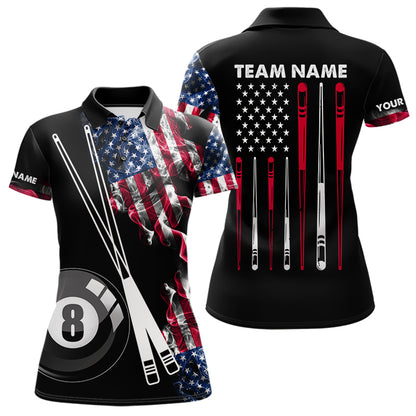 Personalized US Flag Smoke Billiard Shirts For Women Custom Patriotic 8 Ball Pool Team Jersey TDM8102