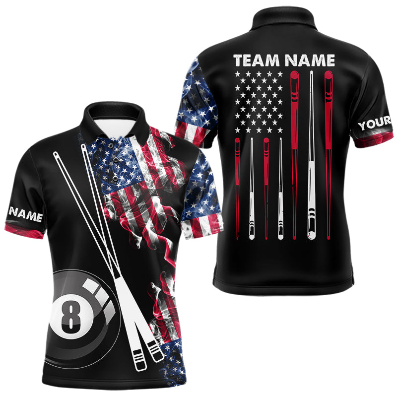 Personalized US Flag Smoke Billiard Shirts For Men Custom Patriotic 8 Ball Pool Team Jersey TDM8102