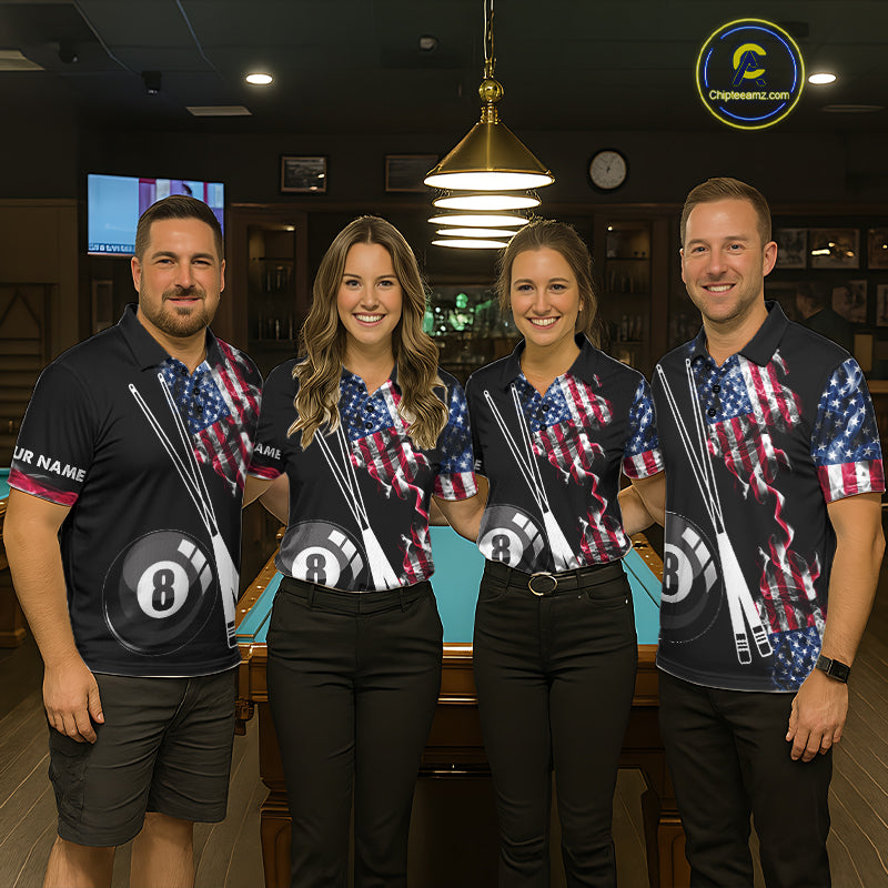 Personalized US Flag Smoke Billiard Shirts For Men Custom Patriotic 8 Ball Pool Team Jersey TDM8102