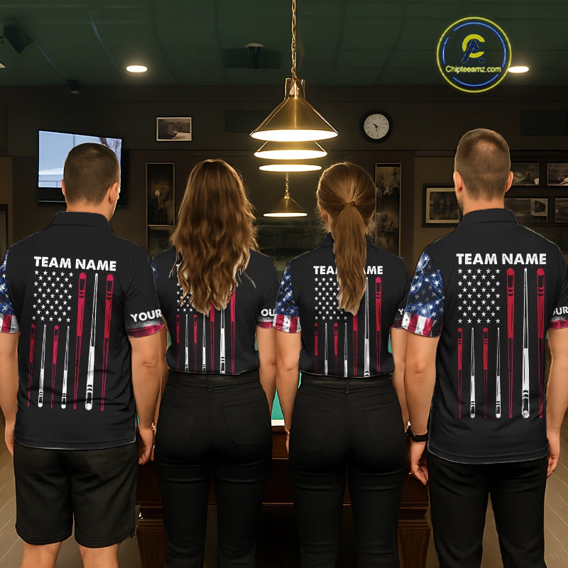 Personalized US Flag Smoke Billiard Shirts For Men Custom Patriotic 8 Ball Pool Team Jersey TDM8102