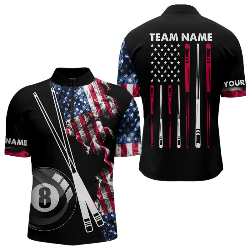 Personalized US Flag Smoke Billiard Shirts For Men Custom Patriotic 8 Ball Pool Team Jersey TDM8102