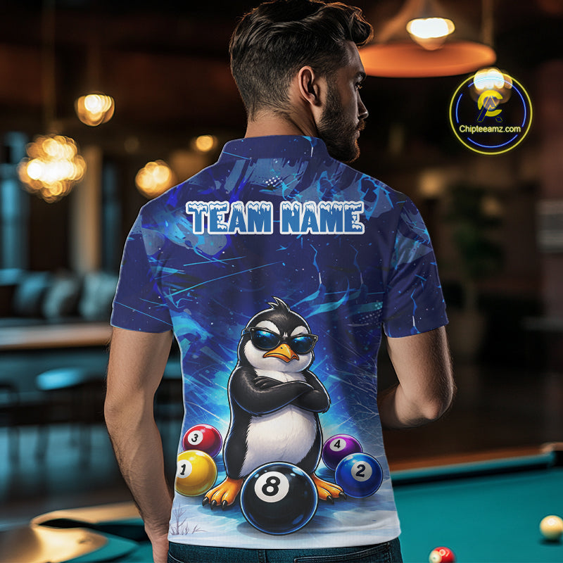 Blue Funny Penguin 8 Ball Pool Billiard Shirt For Men Custom Billiard Team Jersey Polo & 1/4 Zip TDM8105