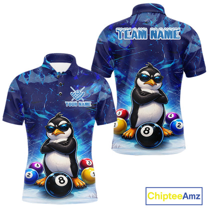 Blue Funny Penguin 8 Ball Pool Billiard Shirt For Men Custom Billiard Team Jersey Polo & 1/4 Zip TDM8105