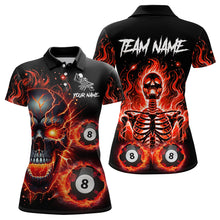 Load image into Gallery viewer, Personalized Magma Crack Skull Billiard Shirts For Women, Fire Flame Billiard Jerseys | Orange TDM3148